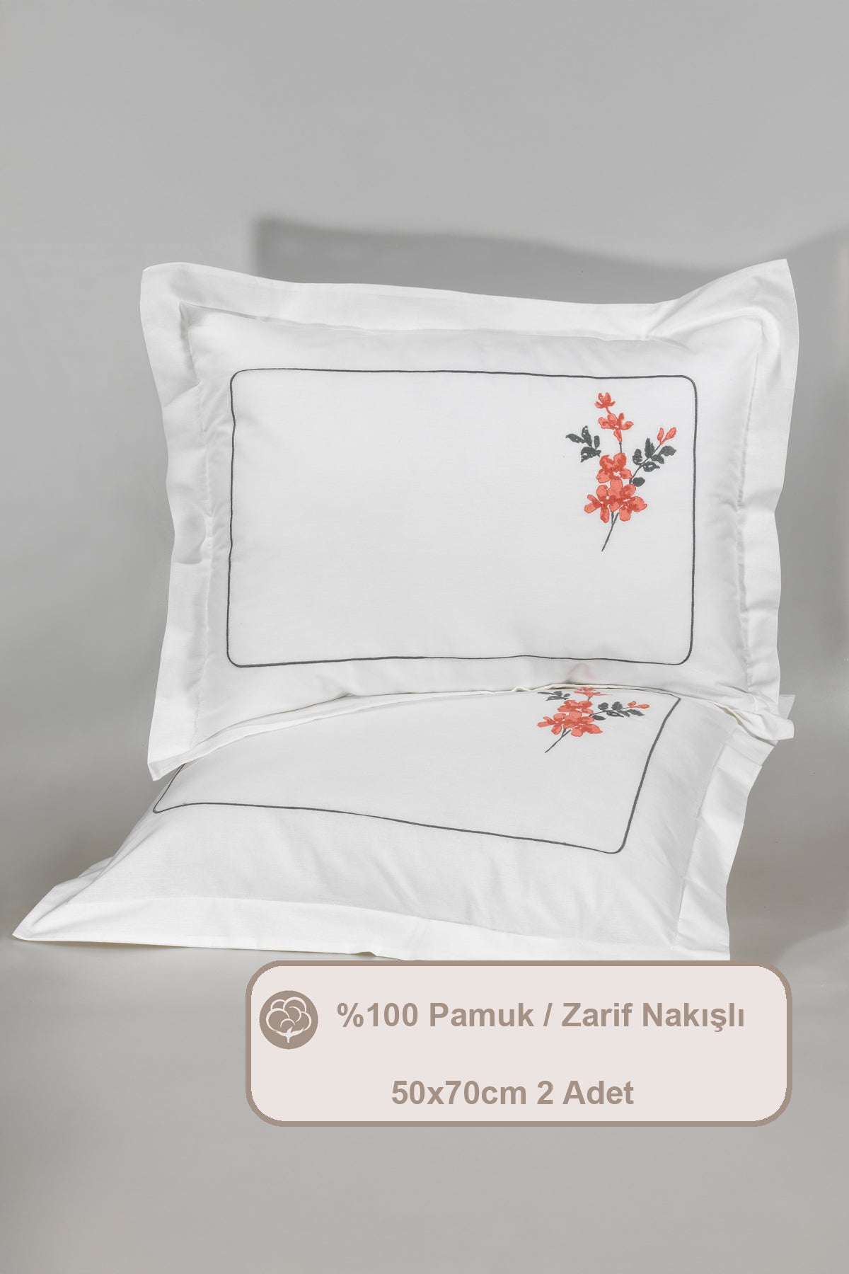 ELART Flores Yastık Kılıfı %100 Pamuk 2 Adet (50x70 cm) Tarçın