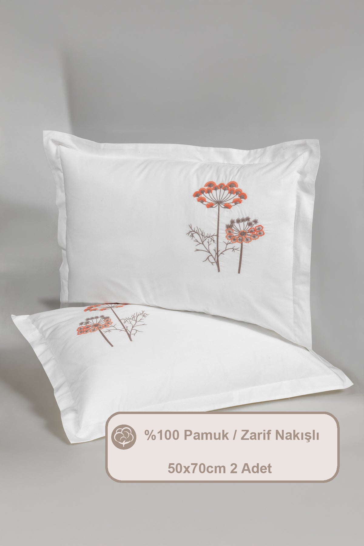 ELART Norella Yastık Kılıfı Nakışlı 2 Adet (50x70 cm) Şeftali