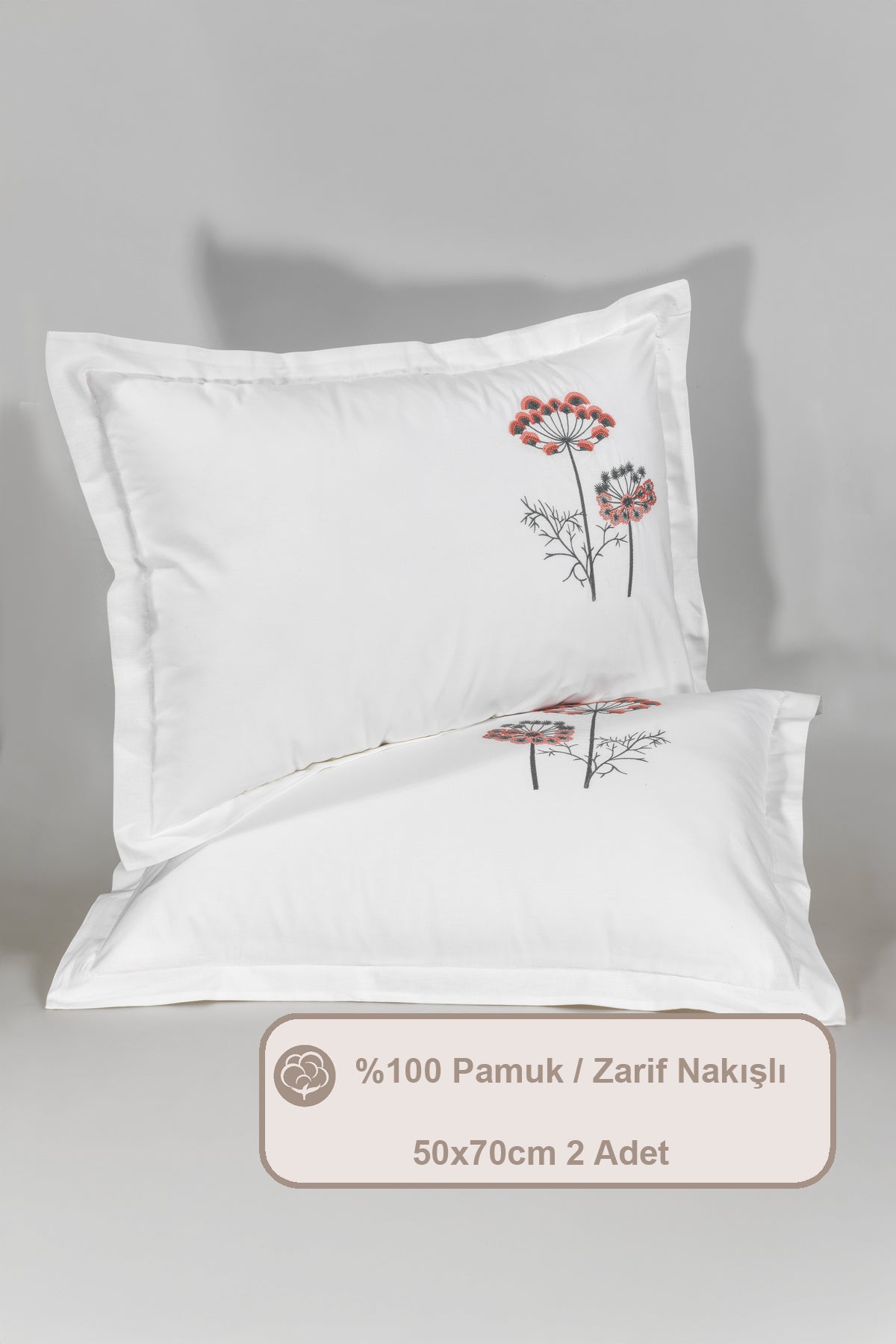 ELART Norella Yastık Kılıfı Nakışlı 2 Adet (50x70 cm) Tarçın