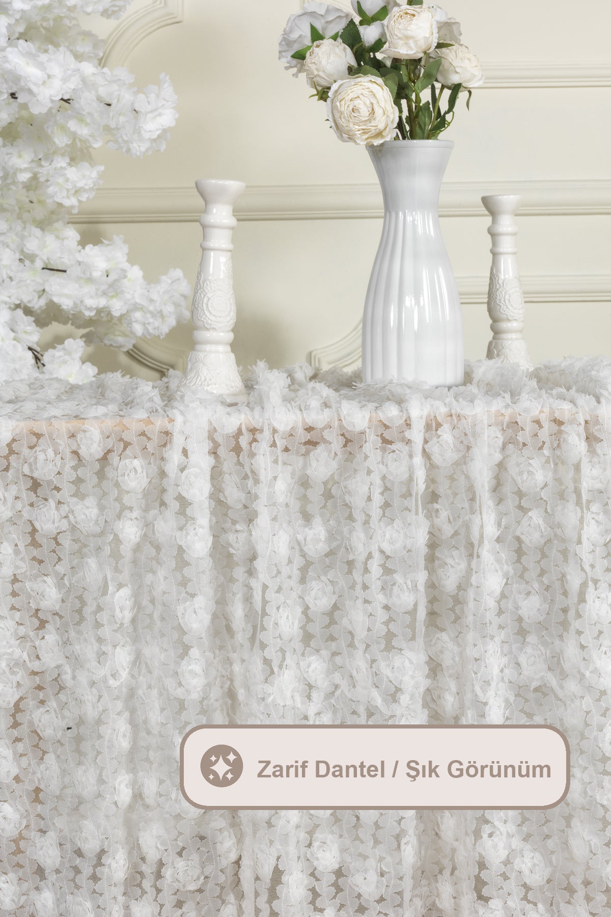 ELART Hasbahçe Masa Örtüsü 3 Boyutlu (125x210 cm) Krem