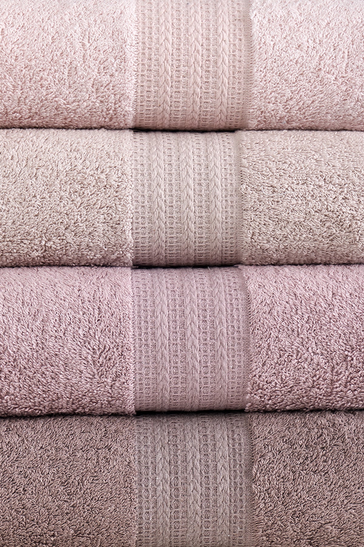 ELART Rainbow Havlu Seti Pamuklu 4 Adet (50x90 cm) Pudra