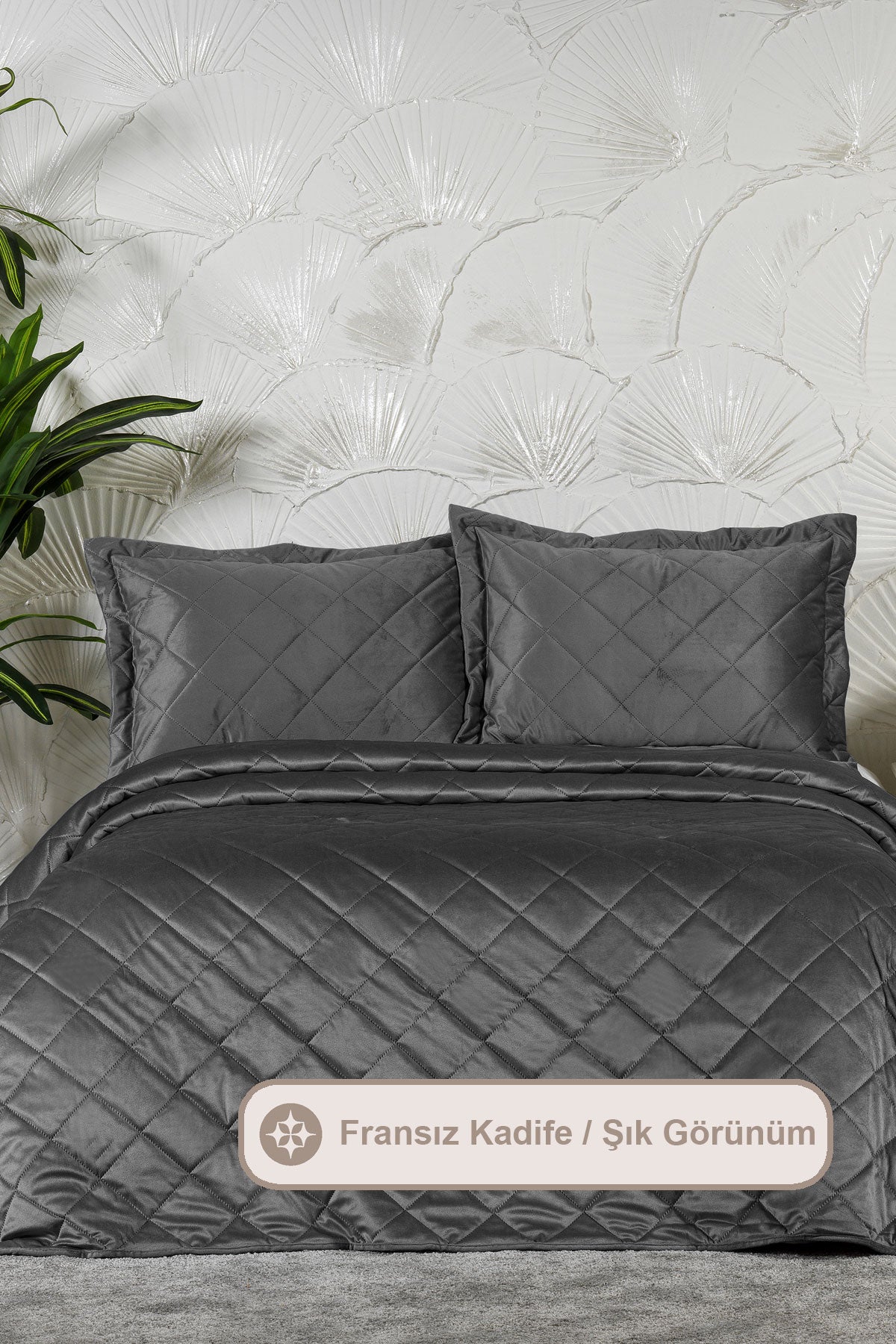 Alice Kombin Set Yatak Örtüsü Nevresim Takımı Battaniye Çeyiz Seti (240x260 cm) Antrasit