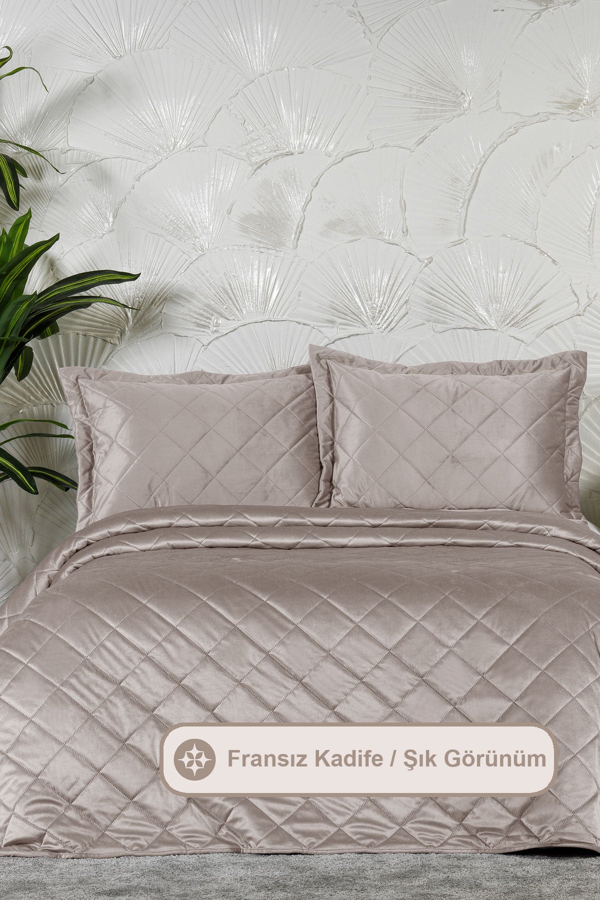 Alice Kombin Set Yatak Örtüsü Nevresim Takımı Battaniye Çeyiz Seti (240x260 cm) Taş rengi