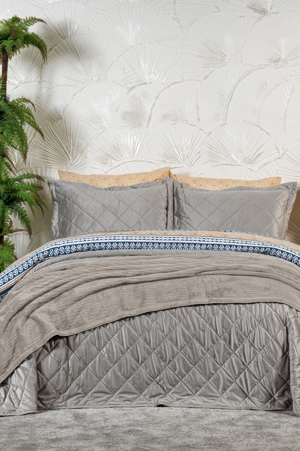 Alice Kombin Set Yatak Örtüsü Nevresim Takımı Battaniye Çeyiz Seti (240x260 cm) Taş rengi