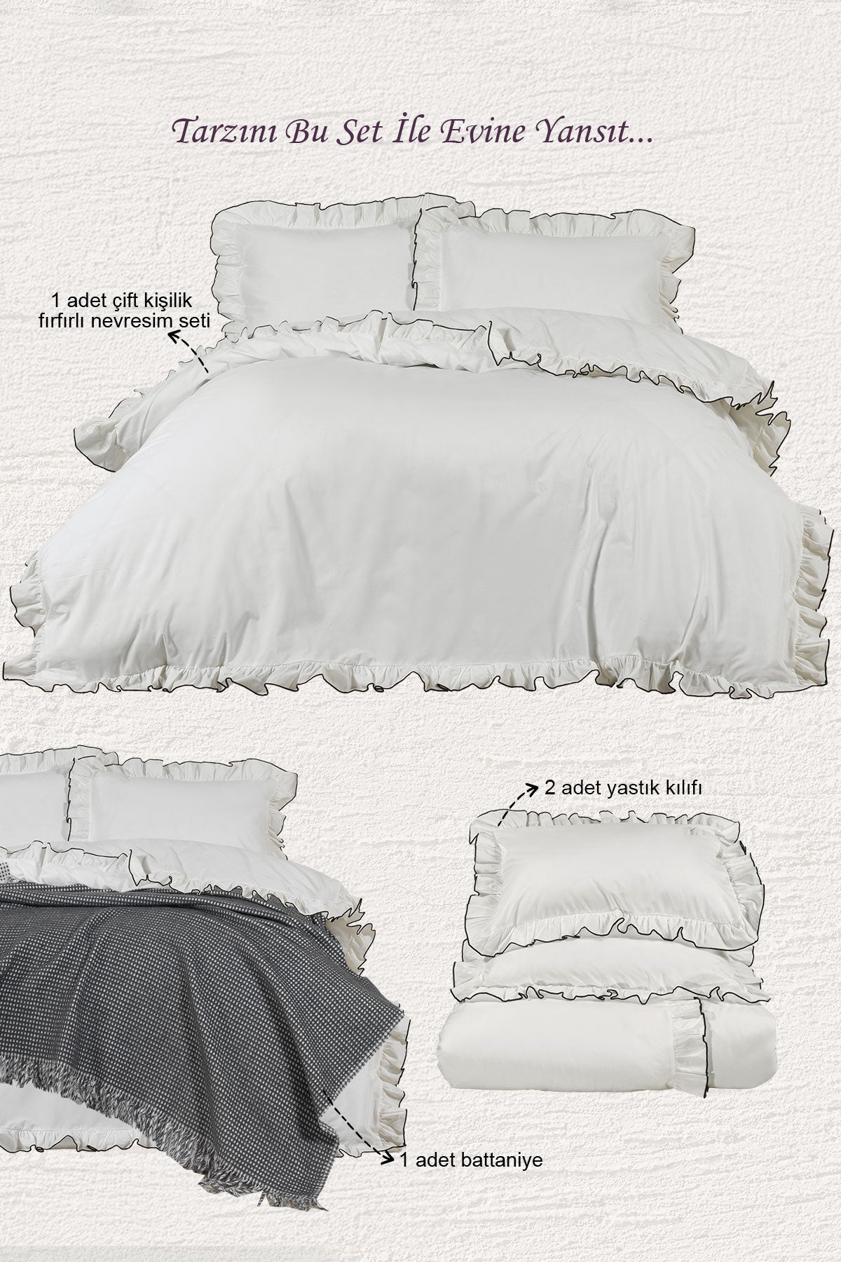 Tılsım Carlos  Kombin Set Çift Kişilik Çeyiz Seti 4 Parça