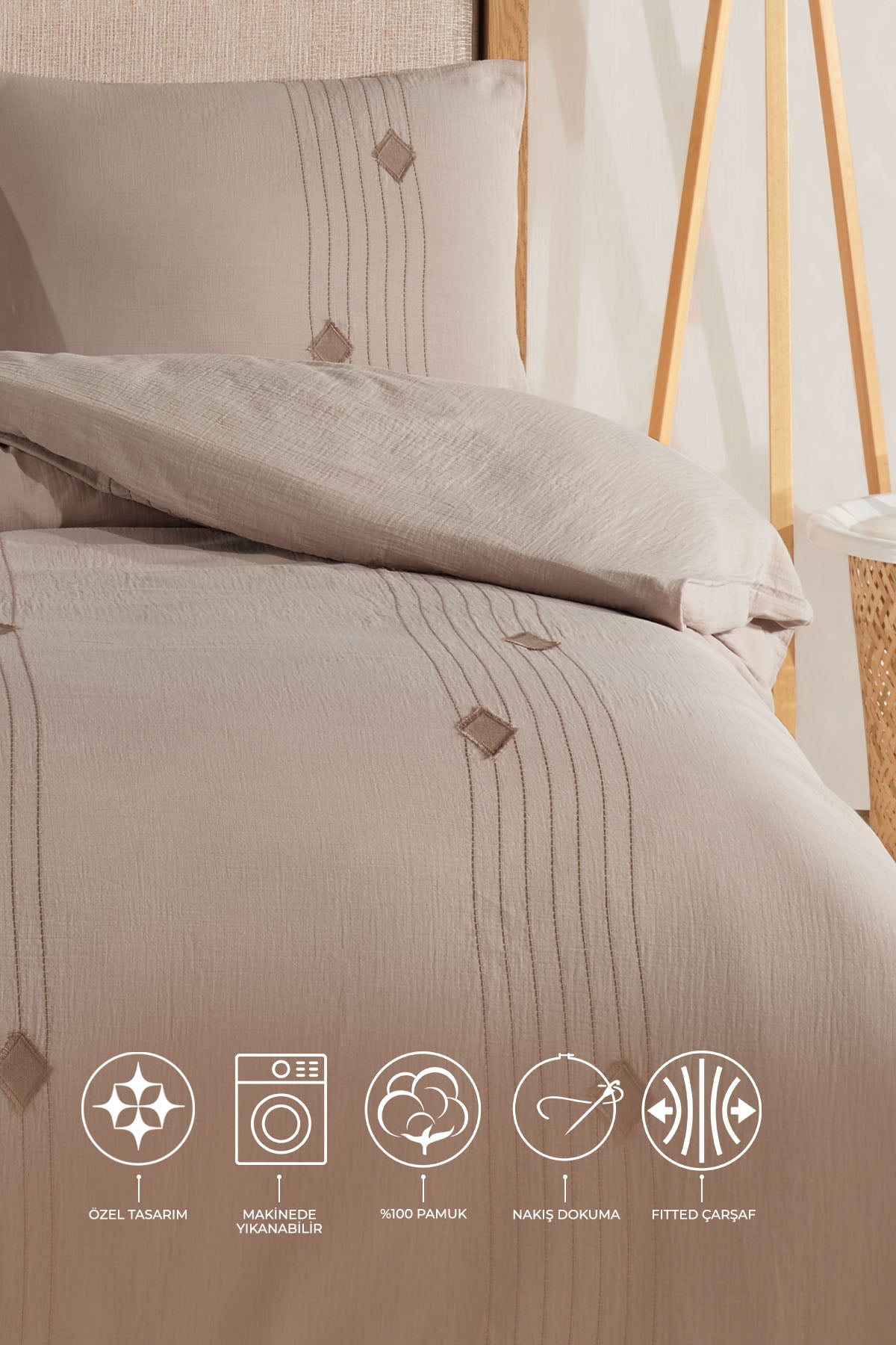 ELART Alva Nevresim Takımı Çift Kişilik 4 Parça Bej