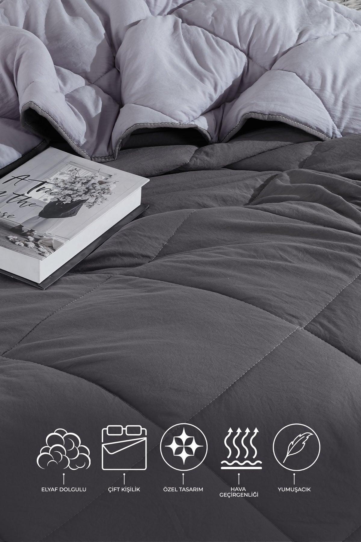 ELART Basic Yorgan Çift Taraflı Çift Kişilik Gri (195x215)