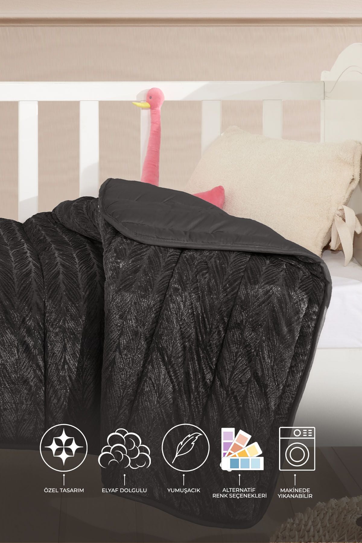 ELART Velvet Bebek Yorgan (150x100 cm) Antrasit