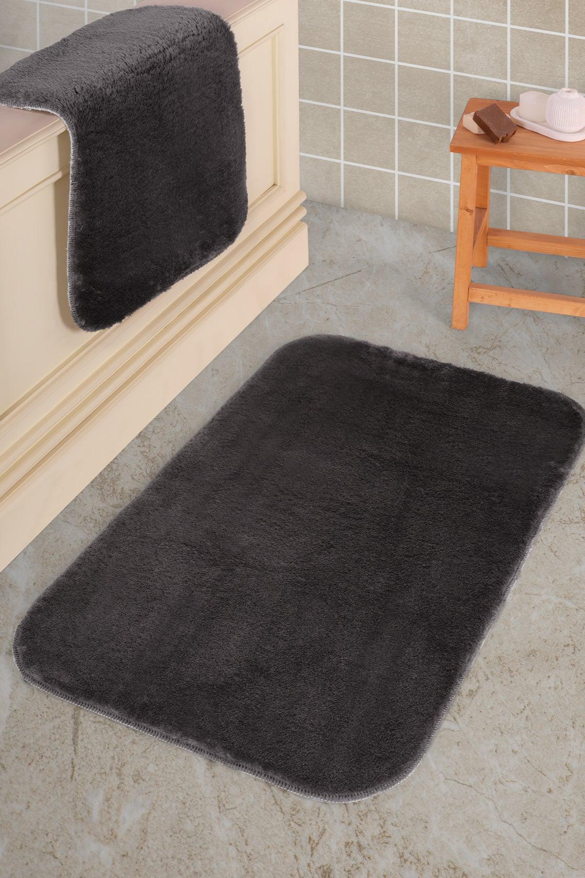 ELART Doly Banyo Paspas Takımı 2'li Kaydırmaz Tabanlı Peluş Antrasit