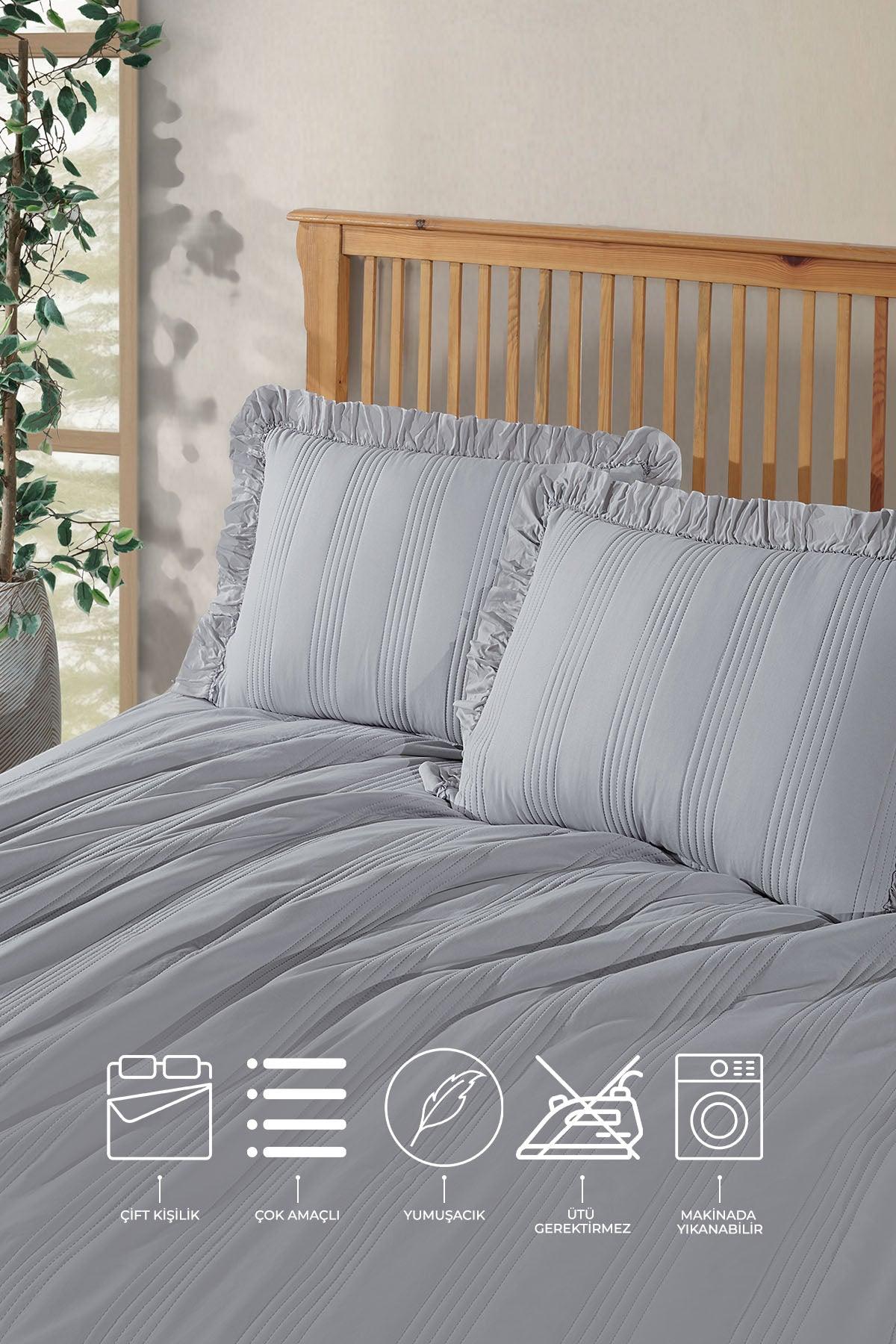 ELART Fiorella Yatak Örtüsü Çift Kişilik (240x260 cm) Gri