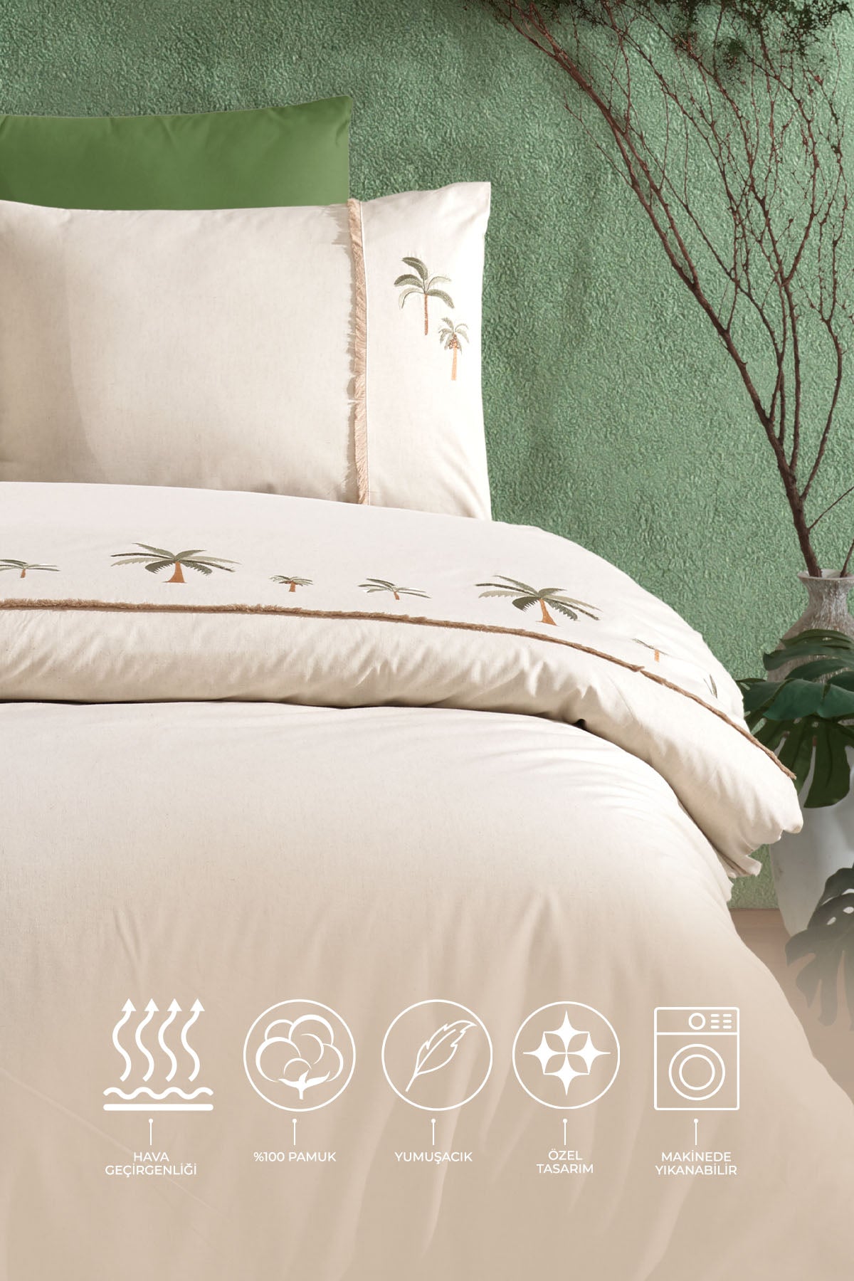 ELART Palmiye Nevresim Takımı Çift Kişilik (200x220 cm) Yeşil