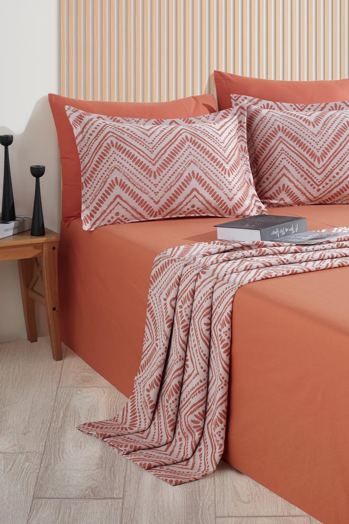 ELART Petra Yatak Örtüsü Takımı Çift Kişilik Keten Görünümlü 3 Parça (240x230 cm) Tarçın