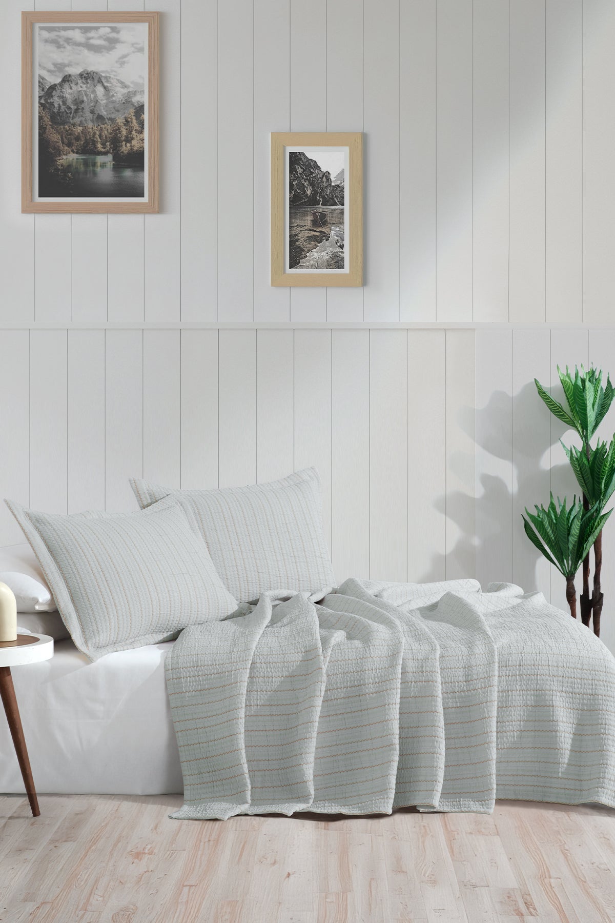 ELART Stripe Yatak Örtüsü Çift Kişilik (240x250 cm) Adaçayı