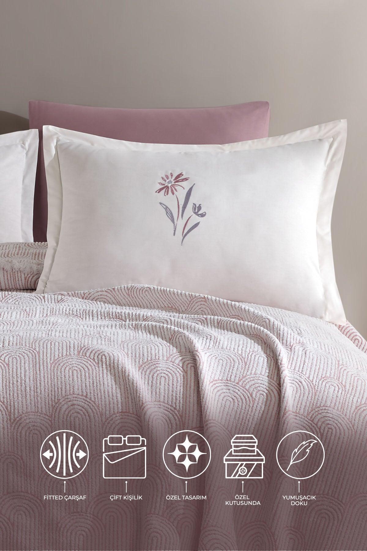 ELART Sunrise Battaniye Seti Çift Kişilik 6 Parça Gülkurusu