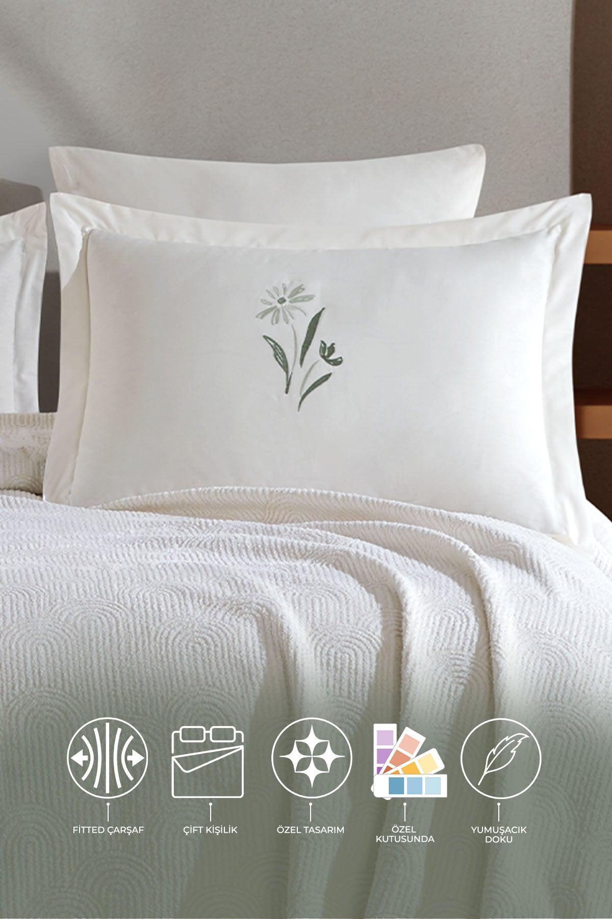 ELART Sunrise Battaniye Seti Çift Kişilik 6 Parça Krem