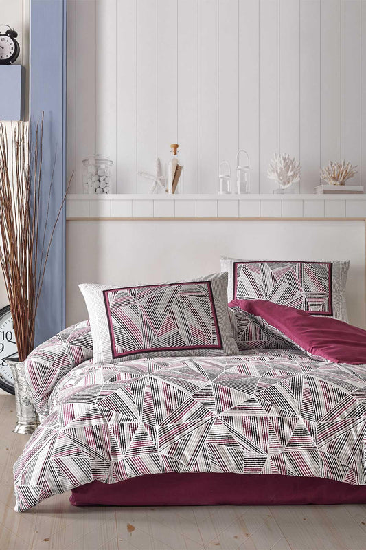 Ahenk Fitted Nevresim Takımı Çift Kişilik %100 Doğal Pamuk Ranforce 4 Parça Mürdüm - Elart Home