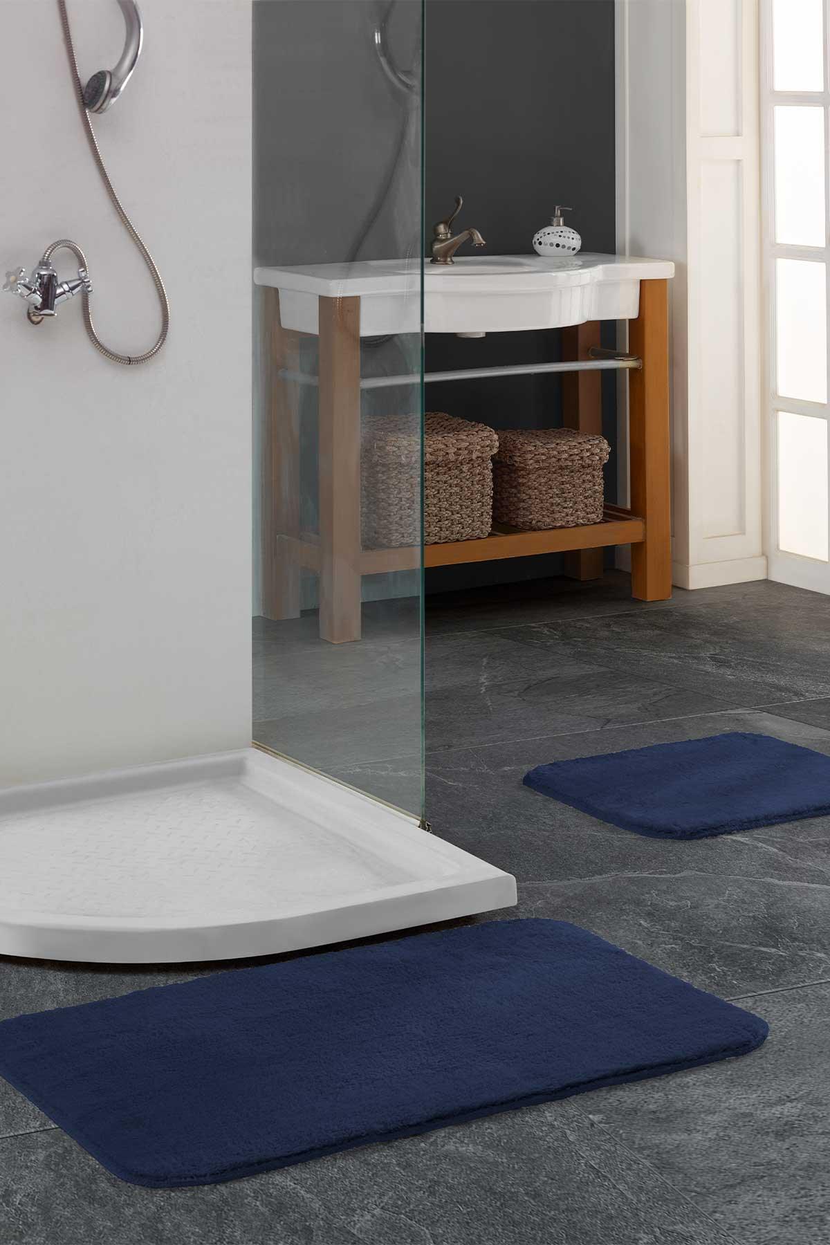 Banyo Paspas Takımı 2li Kaydırmaz Tabanlı Peluş Oscar Lacivert - Elart Home