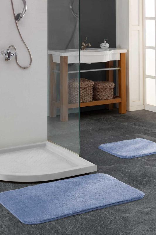 Banyo Paspas Takımı 2li kaydırmaz tabanlı peluş oscar mavi - Elart Home