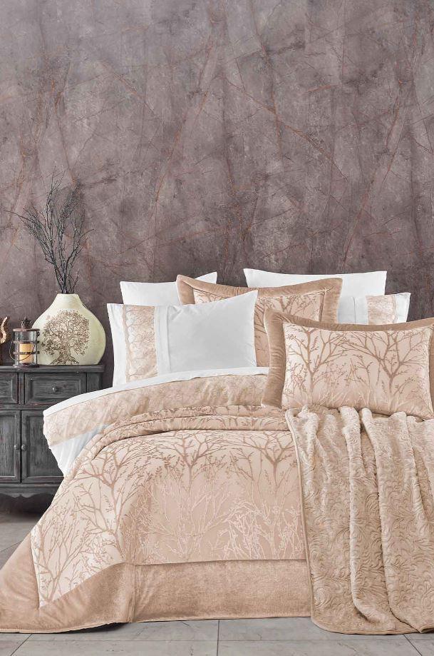 Çeyiz Paketi 10 Parça (yatak örtüsü+nevresim takımı+battaniye) Bahar Cappuccino - Elart Home