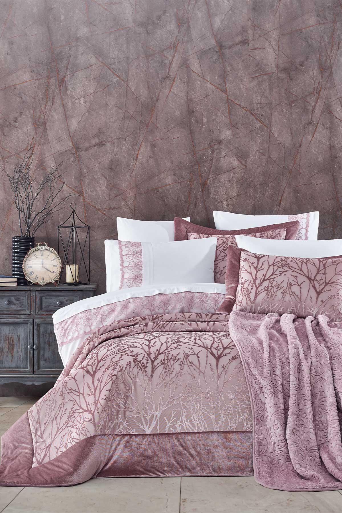 Çeyiz Paketi 10 Parça (yatak örtüsü+nevresim takımı+battaniye) Bahar Gülkurusu - Elart Home