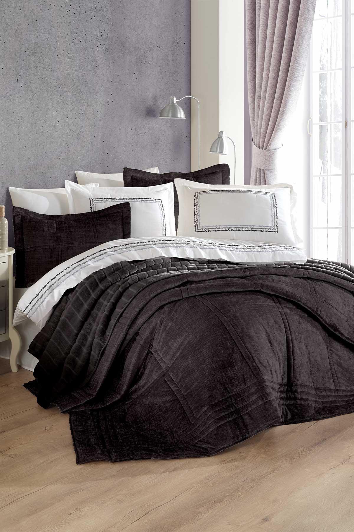 Çeyiz Paketi 10 Parça (yatak örtüsü+nevresim takımı+battaniye) Isabelle Antrasit - Elart Home