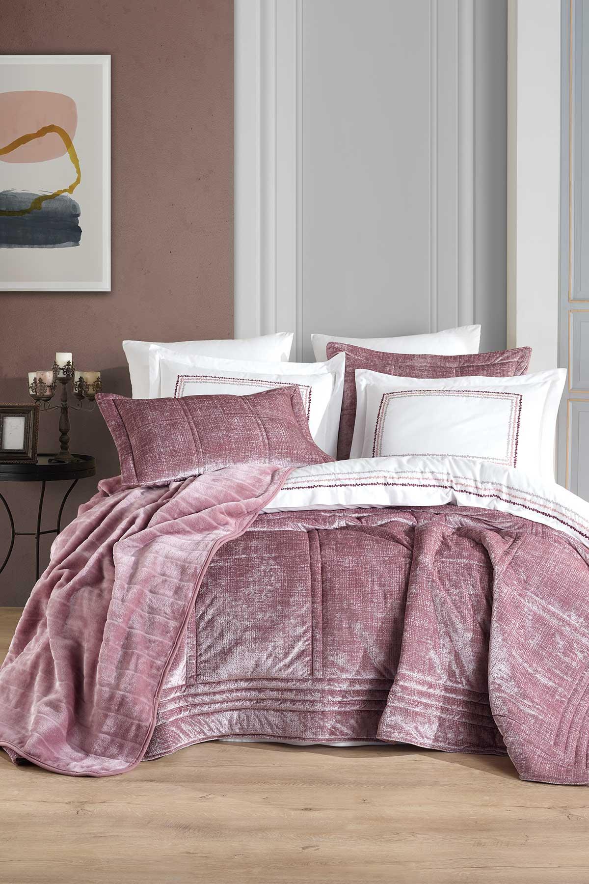 Çeyiz Paketi 10 Parça (yatak örtüsü+nevresim takımı+battaniye) Isabelle Gülkurusu - Elart Home