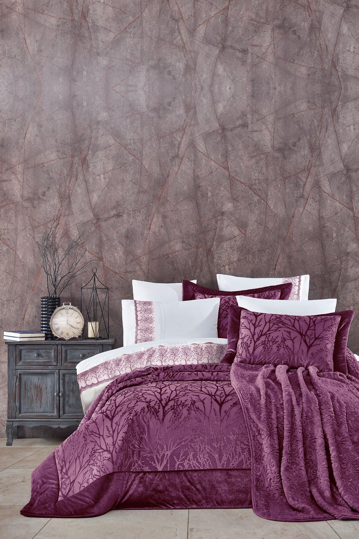 Çeyiz Paketi 9 Parça (yatak örtüsü+nevresim takımı) Bahar Mürdüm - Elart Home