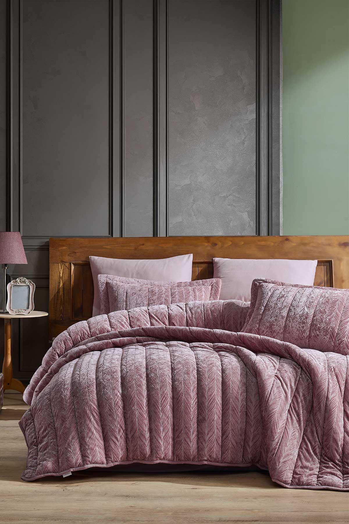 Comfort yeni nesil uykuseti - 3 parça Velvet Gülkurusu (230x220cm) - Elart Home