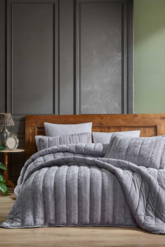 Comfort yeni nesil uykuseti - 3 parça Velvet Gümüş (230x220cm) - Elart Home