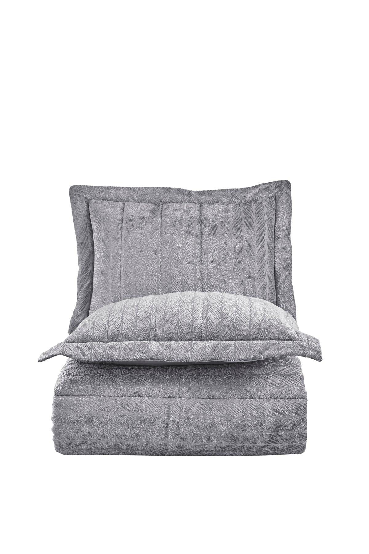 Comfort yeni nesil uykuseti - 3 parça Velvet Gümüş (230x220cm) - Elart Home