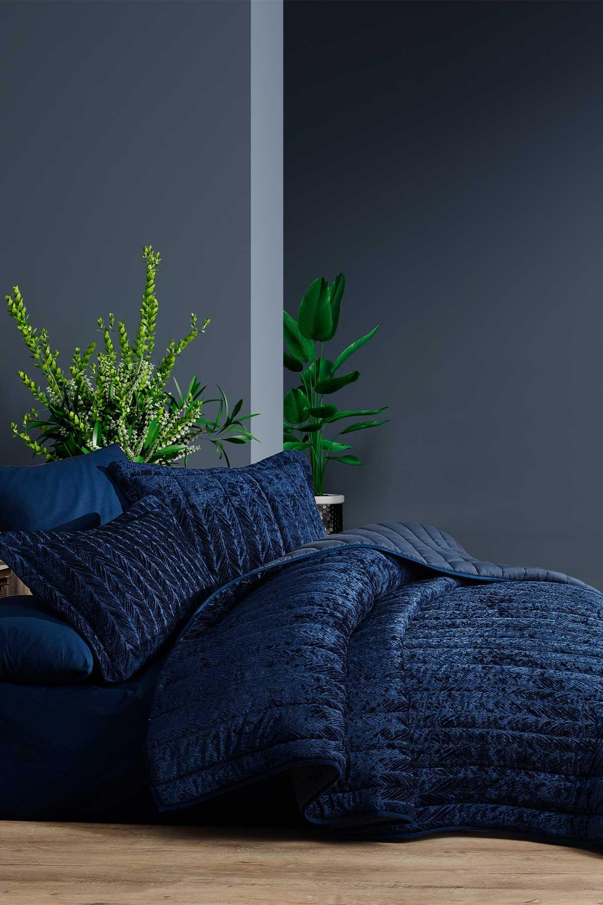 Comfort yeni nesil uykuseti - 3 parça Velvet Lacivert (230x220cm) - Elart Home