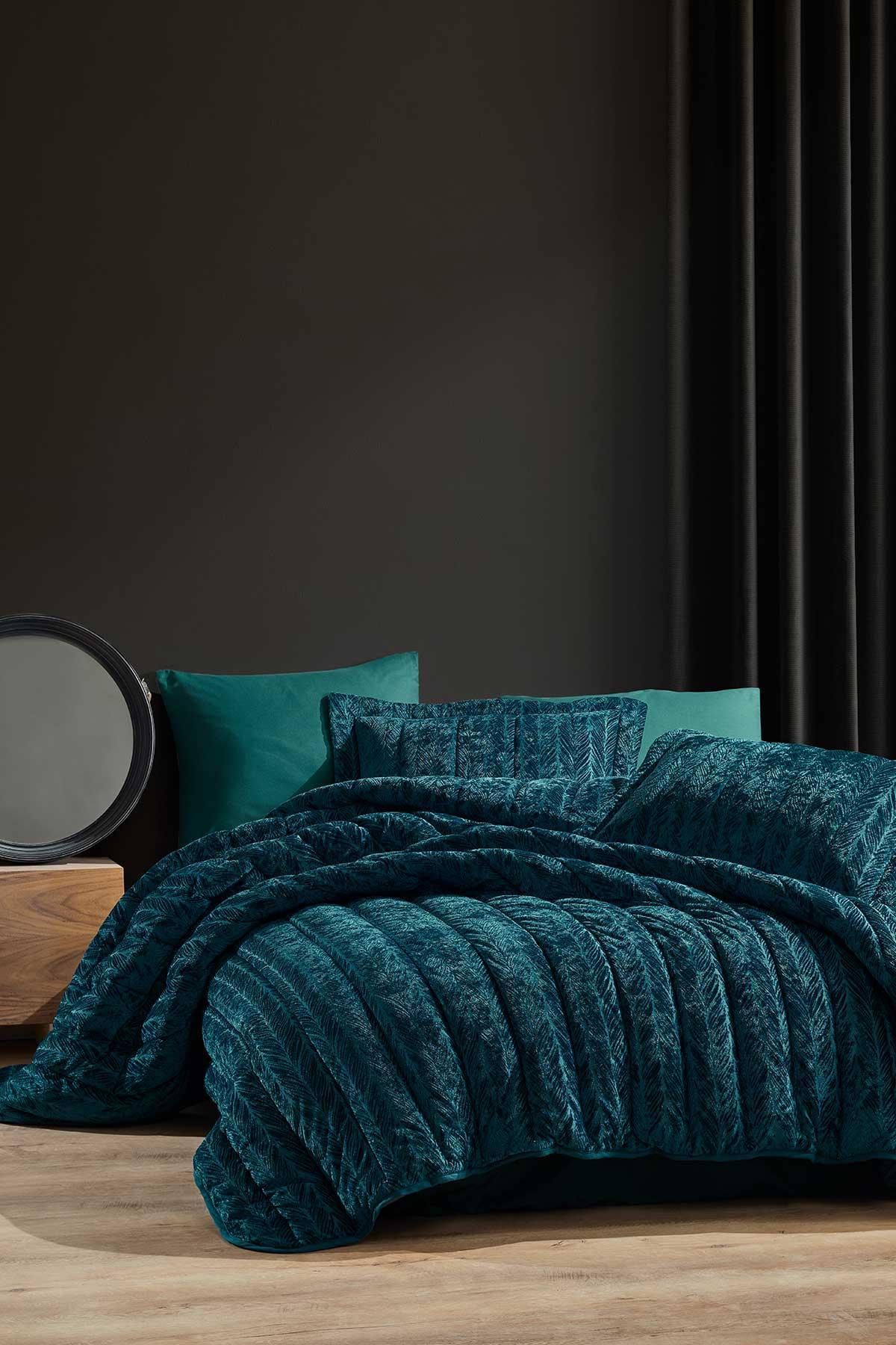 Comfort yeni nesil uykuseti - 3 parça Velvet Zümrüt Yeşili (230x220cm) - Elart Home