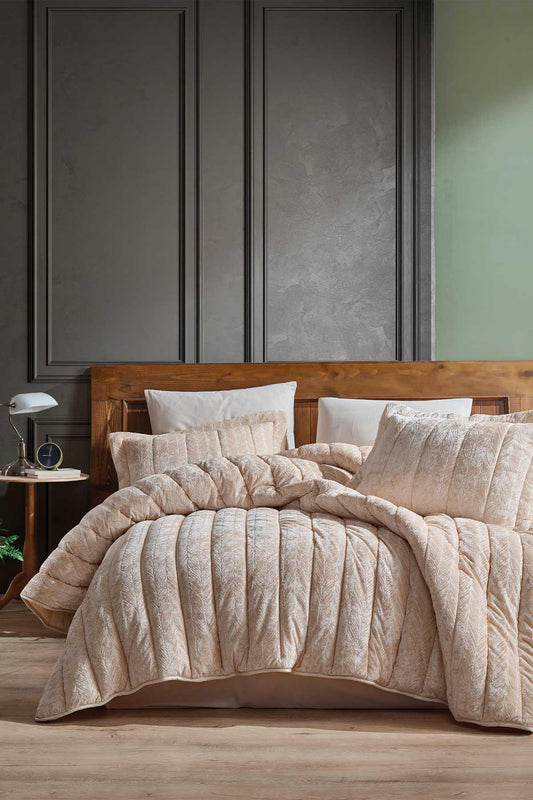 Comfort yeni nesil uykuseti - 6 parça Velvet Cappuccino (230x220cm) - Elart Home