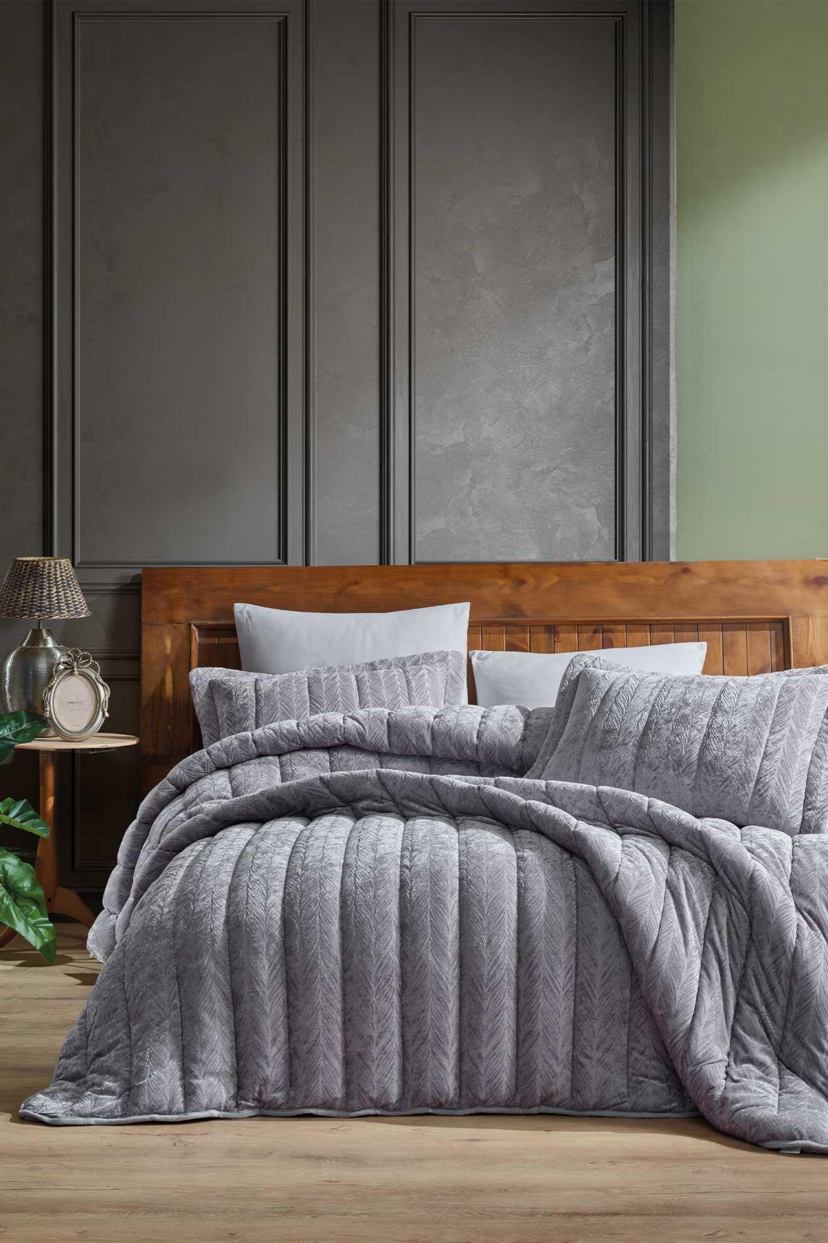 Comfort yeni nesil uykuseti - 6 parça Velvet Gümüş (230x220cm) - Elart Home