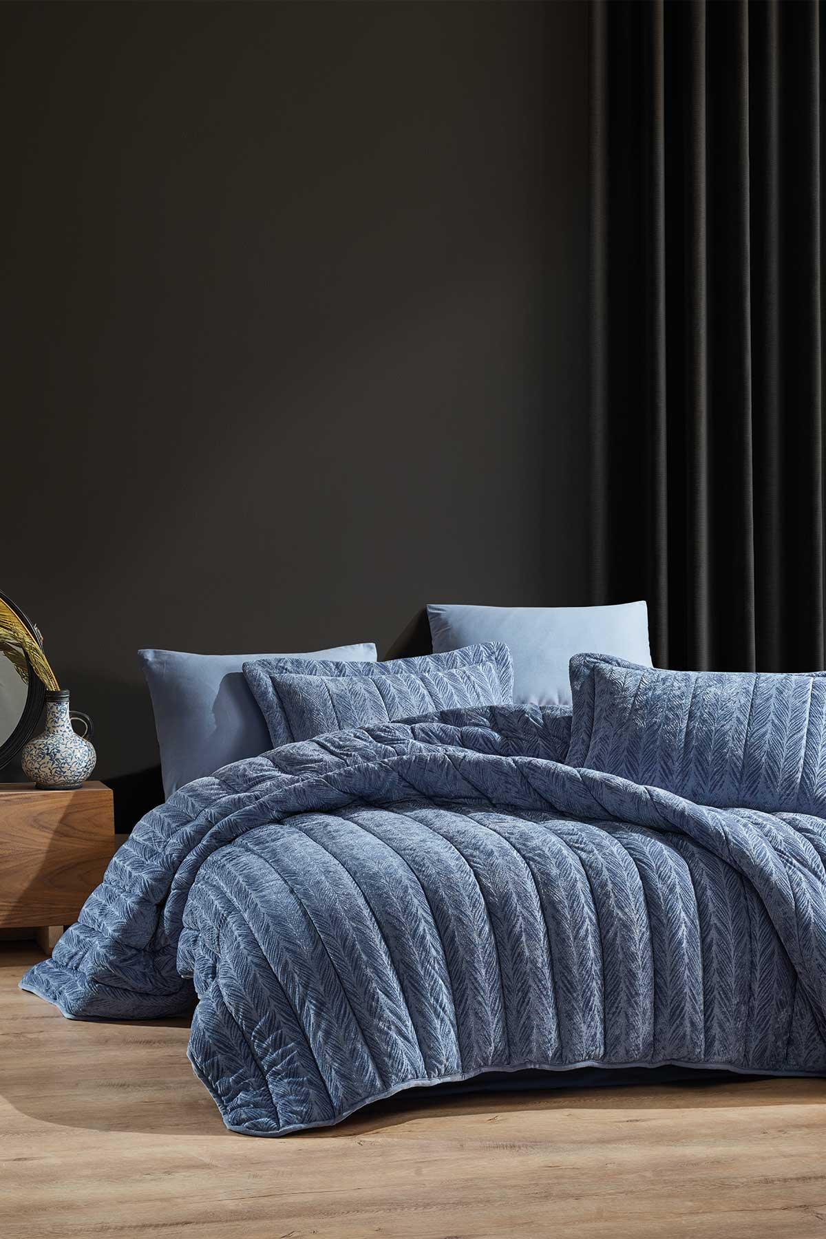 Comfort yeni nesil uykuseti - 6 parça Velvet Mavi (230x220cm) - Elart Home