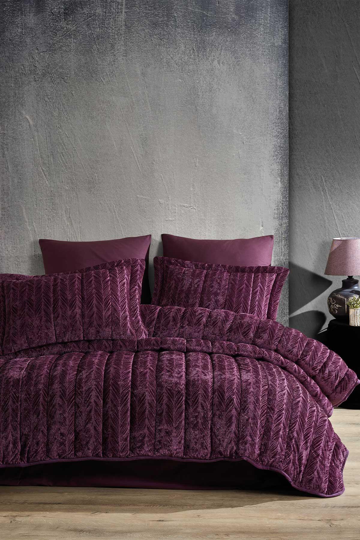 Comfort yeni nesil uykuseti - 6 parça Velvet Mürdüm (230x220cm) - Elart Home