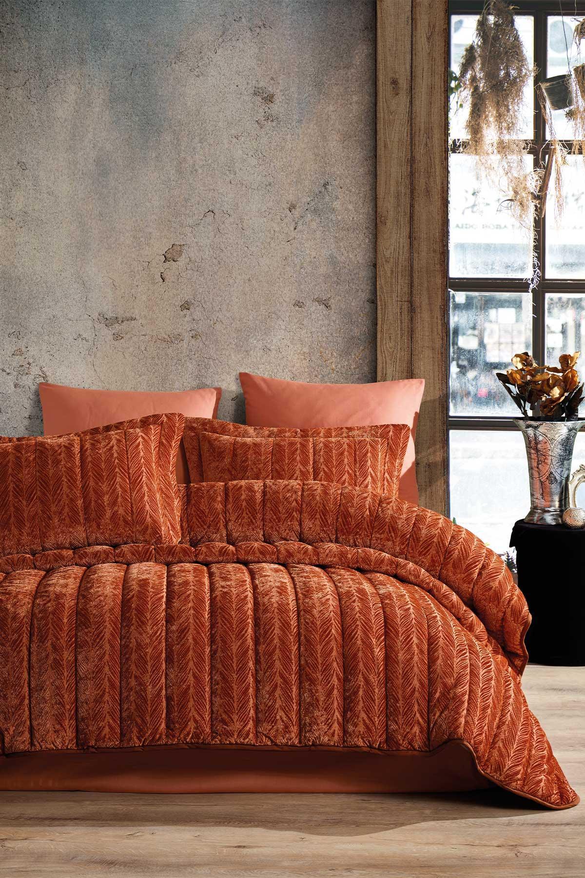 Comfort yeni nesil uykuseti - 6 parça Velvet Tarçın (230x220cm) - Elart Home