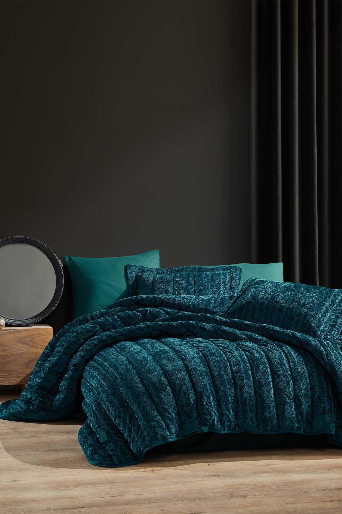 Comfort yeni nesil uykuseti - 6 parça Velvet Zümrüt Yeşili (230x220cm) - Elart Home