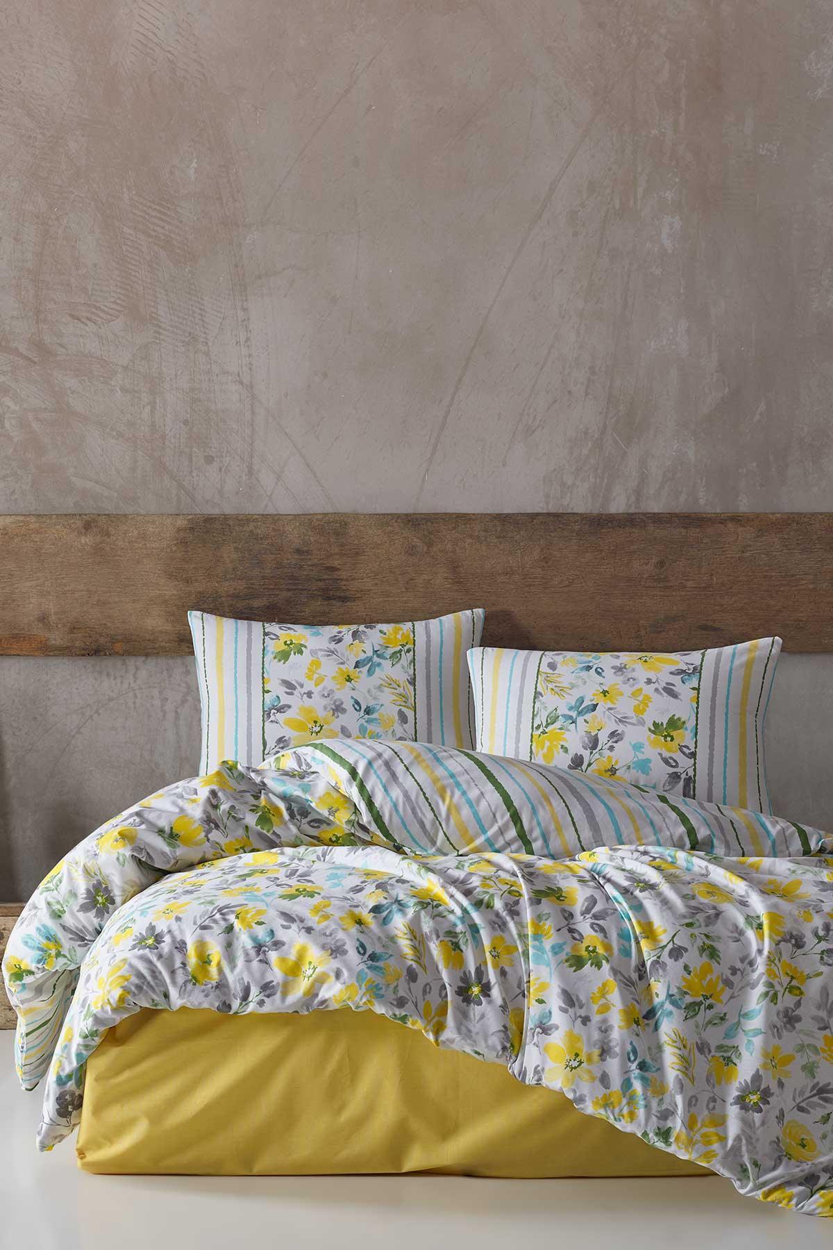 Daisy Fitted Nevresim Takımı Çift Kişilik %100 Doğal Pamuk Ranforce 4 Parça - Elart Home