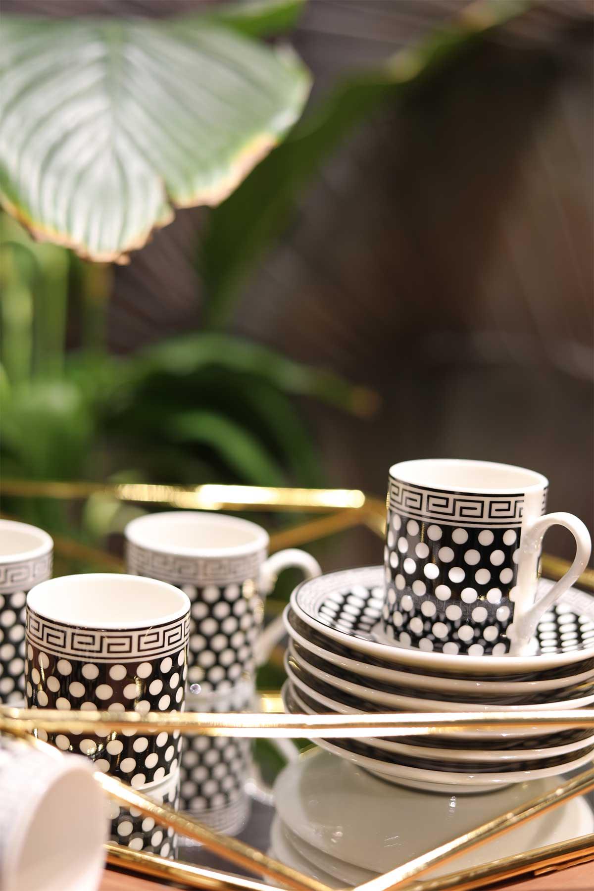 Elart Black and White Belen 6 Kişilik Kahve Fincanı Takımı - Elart Home