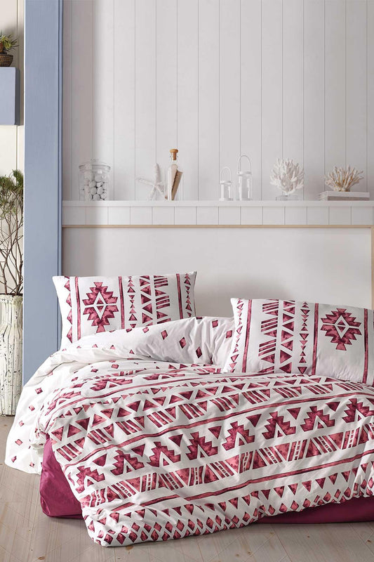 Elips Fitted Nevresim Takımı Tek Kişilik %100 Doğal Pamuk Ranforce 3 Parça Mürdüm - Elart Home