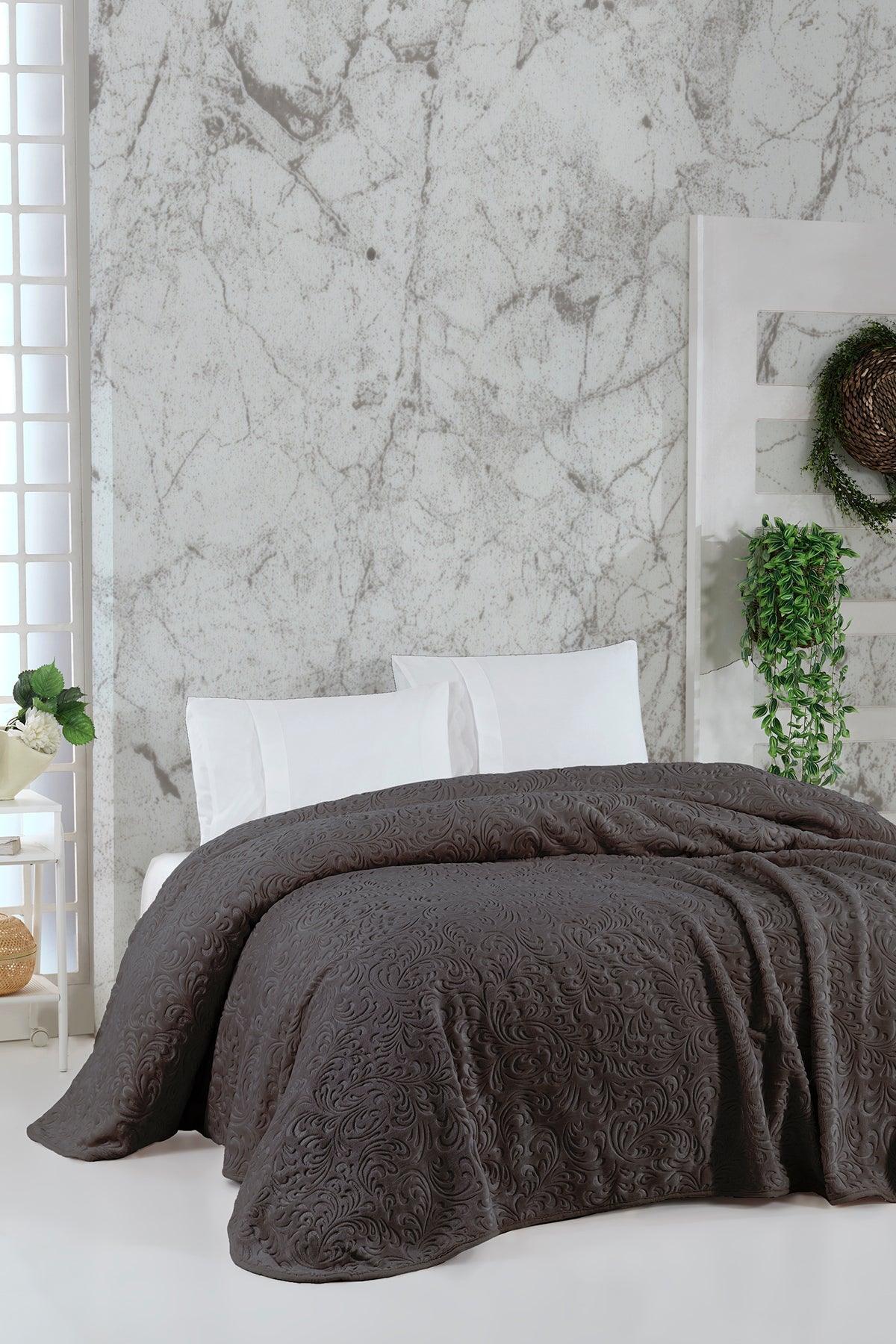 Embos Battaniye Çift Kişilik Antrasit 220x240cm - Elart Home