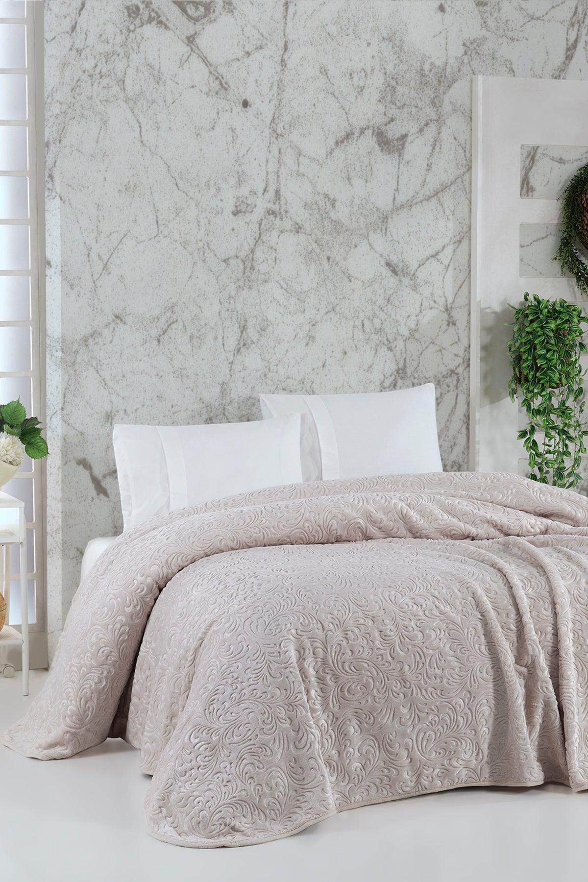 Embos Battaniye Çift Kişilik Ekru 220x240cm - Elart Home