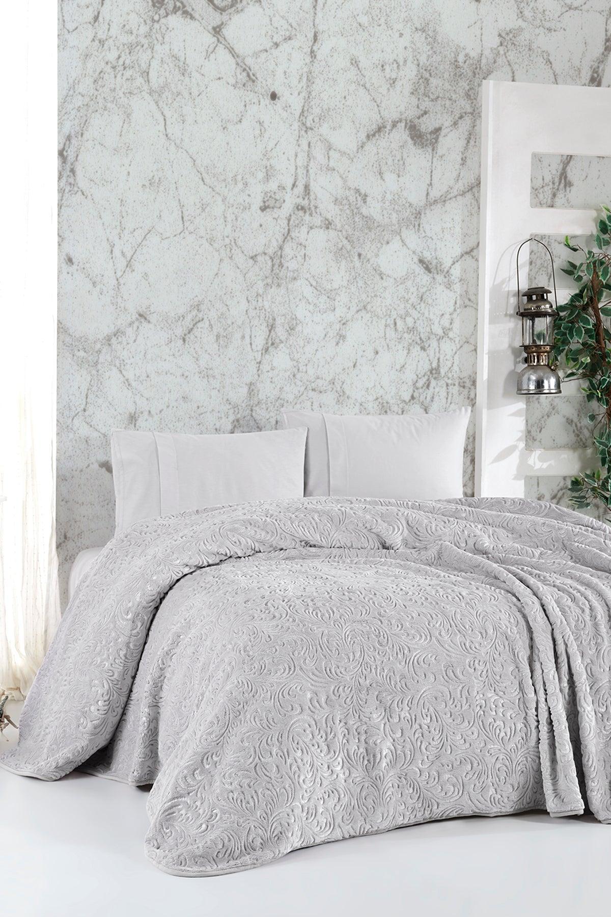 Embos Battaniye Çift Kişilik Gümüş 220x240cm - Elart Home