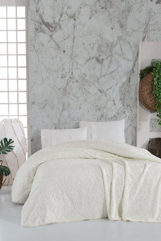 Embos Battaniye Çift Kişilik Krem 220x240cm - Elart Home