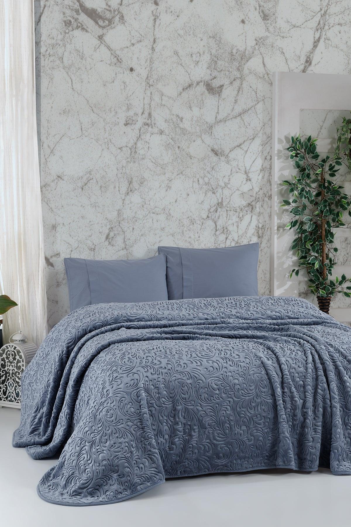 Embos Battaniye Çift Kişilik Mavi 220x240cm - Elart Home
