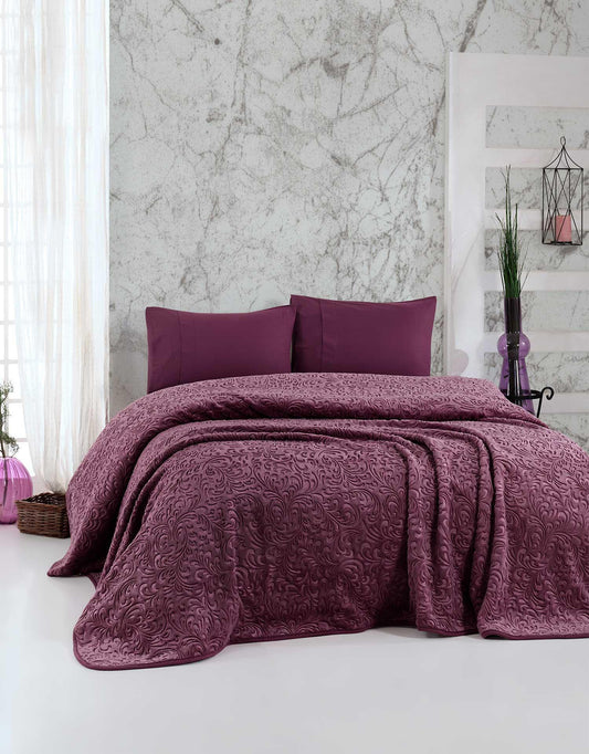 Embos Battaniye Çift Kişilik Mürdüm 220x240cm - Elart Home