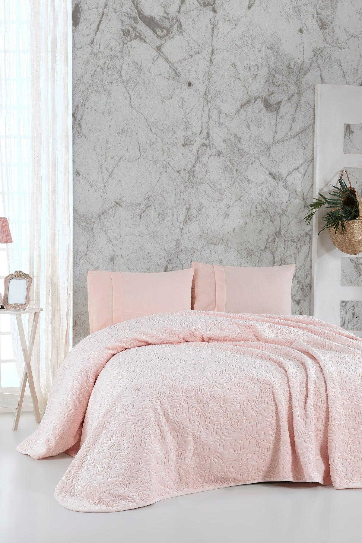 Embos Battaniye Çift Kişilik Pudra 220x240cm - Elart Home