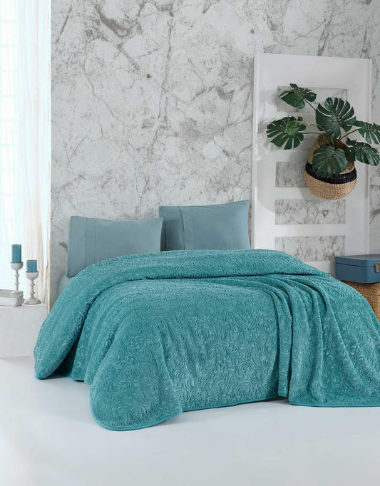 Embos Battaniye Çift Kişilik Yeşil 220x240cm - Elart Home