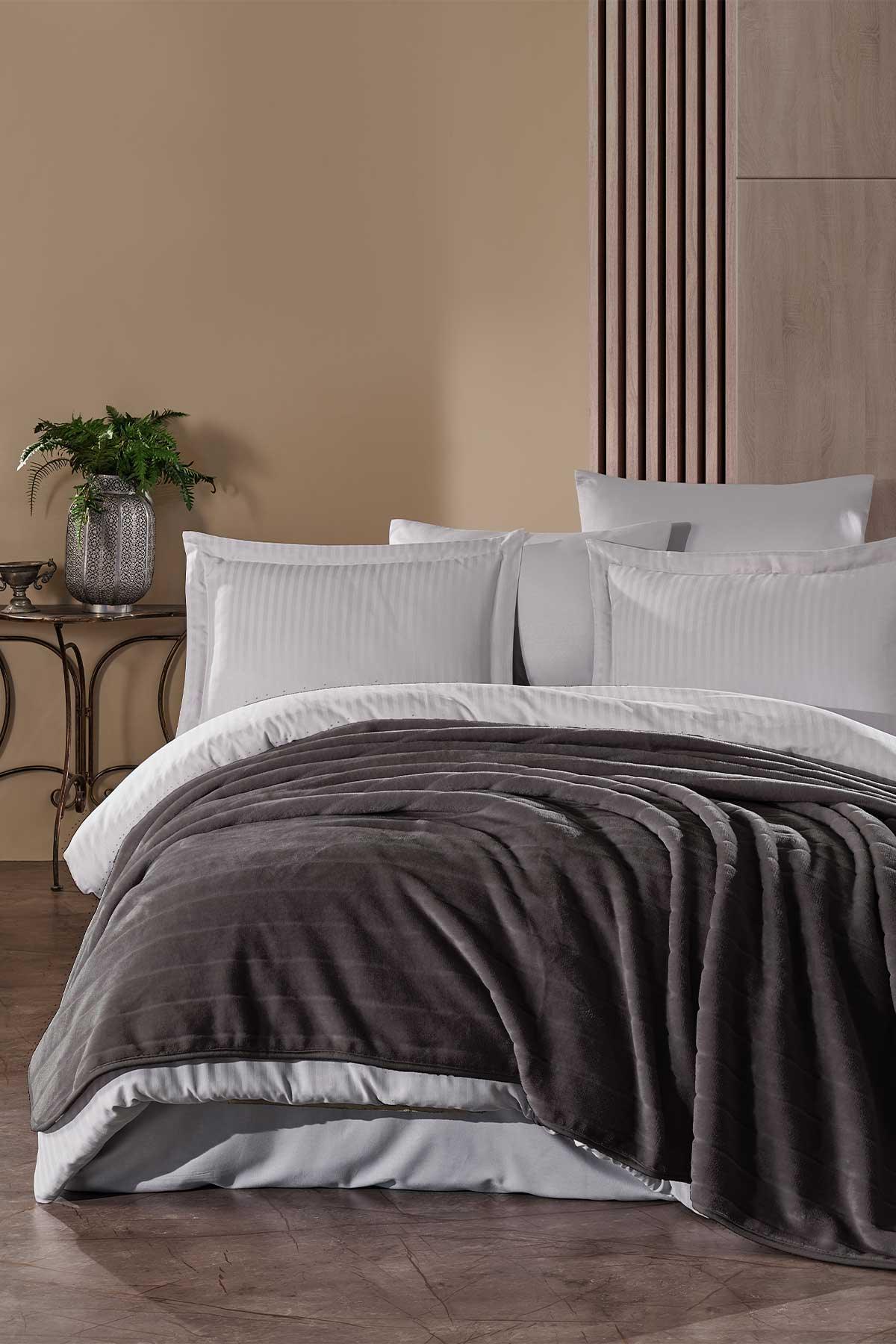 Embos Kürk Battaniye Çift Kişilik Noa Antrasit - Elart Home